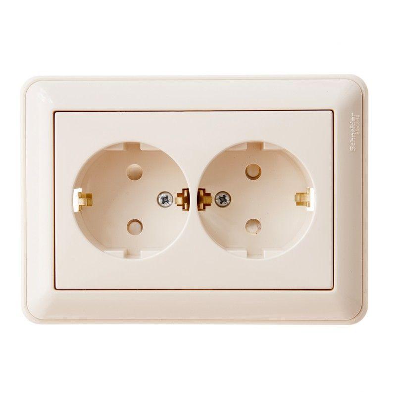 Розетка 2-м СП W59 16А IP20 с заземл. защ. шторки в сборе сл. кость