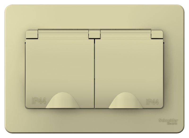 Розетка 2-м СП Blanca 16А IP44 250В с заземл. защ. шторки с крышкой беж. SE