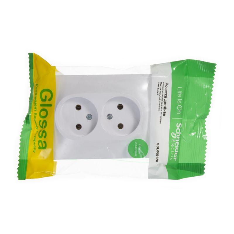 Розетка 2-м СП Glossa 16А IP20 без заземл. бел. SE