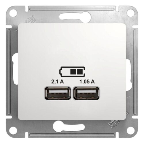 Розетка USB 2-м СП Glossa тип A+A 5В/2.1А 2х5В/1.05А механизм бел. SE