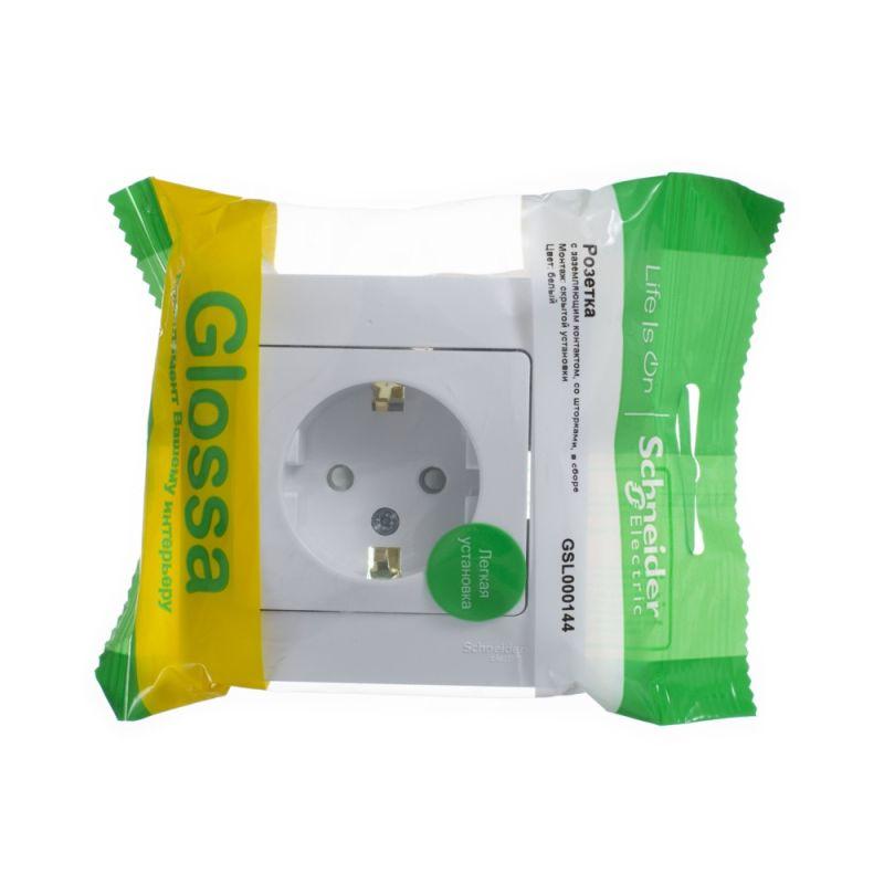 Розетка 1-м СП Glossa 16А IP20 с заземл. защ. шторки в сборе бел. SE