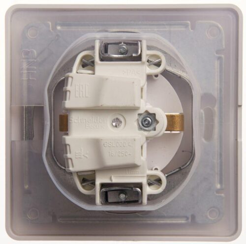Розетка 1-м СП Glossa 16А IP44 с заземл. защ. шторки с крышкой в сборе бел. SE
