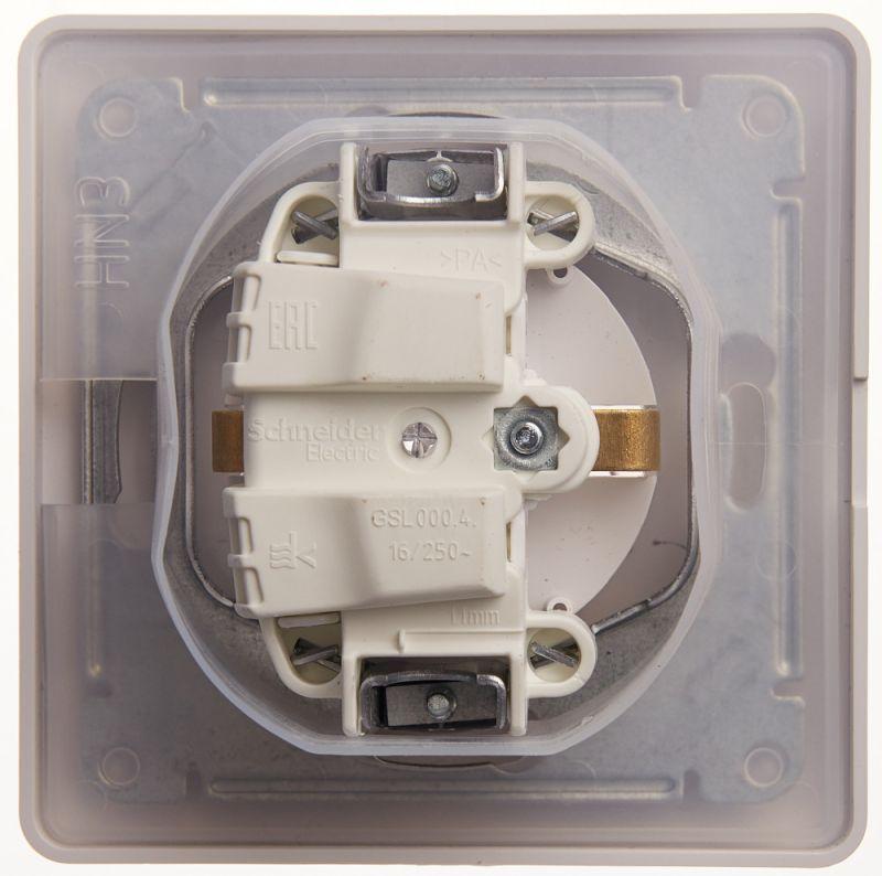 Розетка 1-м СП Glossa 16А IP44 с заземл. защ. шторки с крышкой в сборе бел. SE