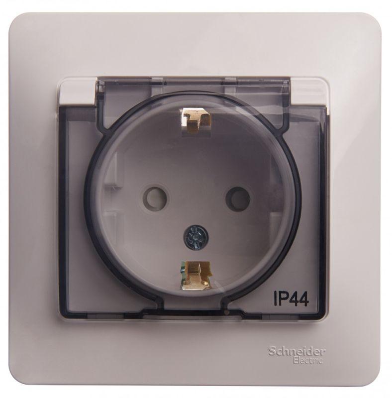 Розетка 1-м СП Glossa 16А IP44 с заземл. защ. шторки с крышкой в сборе бел. SE — изображение 3