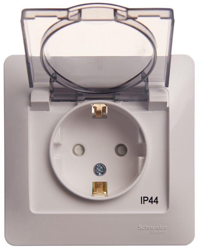 Розетка 1-м СП Glossa 16А IP44 с заземл. защ. шторки с крышкой в сборе бел. SE — изображение 4
