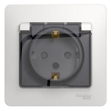 Розетка 1-м СП Glossa 16А IP44 с заземл. защ. шторки с крышкой в сборе бел. SE — изображение 9