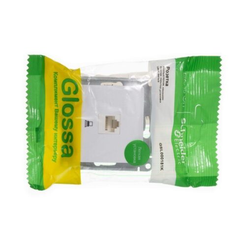Розетка компьютерная 1-м СП Glossa RJ45 кат.5E механизм бел. SE