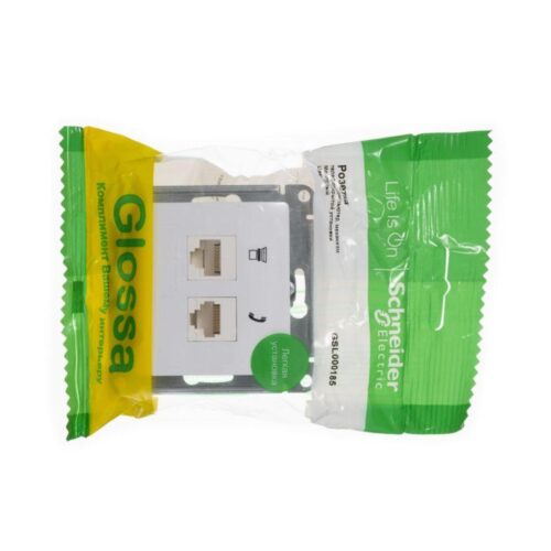 Розетка компьютерная + телефонная 2-м СП Glossa RJ45 + RJ11 кат.5E механизм бел. SE