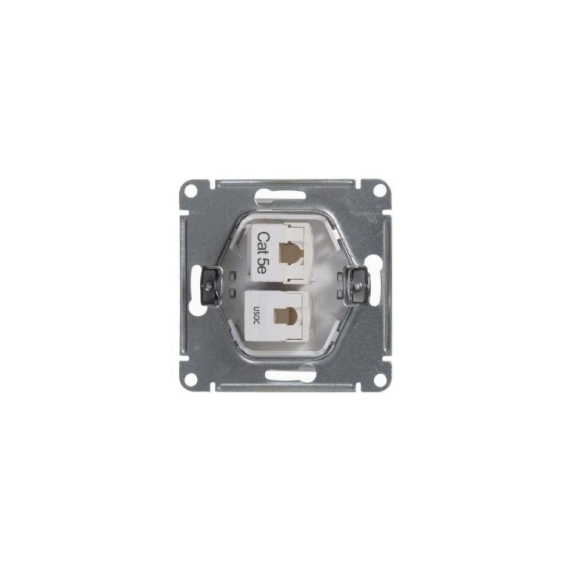 Розетка компьютерная + телефонная 2-м СП Glossa RJ45 + RJ11 кат.5E механизм бел. SE — изображение 2