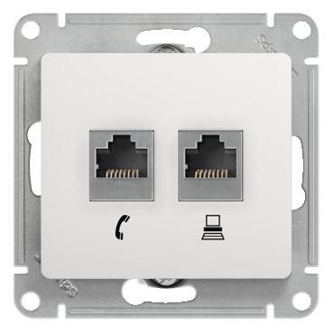 Розетка компьютерная + телефонная 2-м СП Glossa RJ45 + RJ11 кат.5E механизм бел. SE — изображение 3