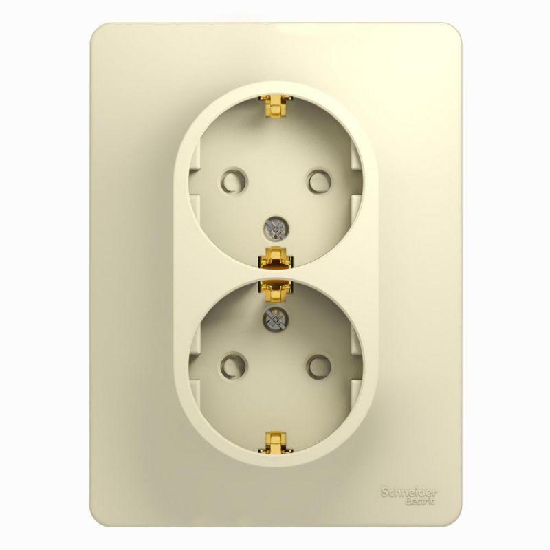 Розетка 2-м СП Glossa 16А IP20 с заземл. защ. шторки в сборе беж. SE