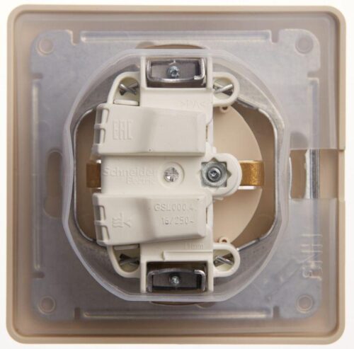 Розетка 1-м СП Glossa 16А IP44 с заземл. защ. шторки с крышкой в сборе беж. SE