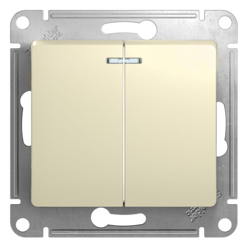 Выключатель 2-кл. СП Glossa 10А IP20 10AX с подсветкой механизм беж. SE