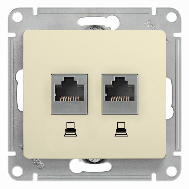 Розетка компьютерная 2-м Glossa RJ45 кат.5E механизм беж. SE