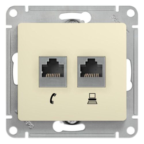 Розетка компьютерная + телефонная 2-м СП Glossa RJ45 + RJ11 кат.5E механизм беж. SE