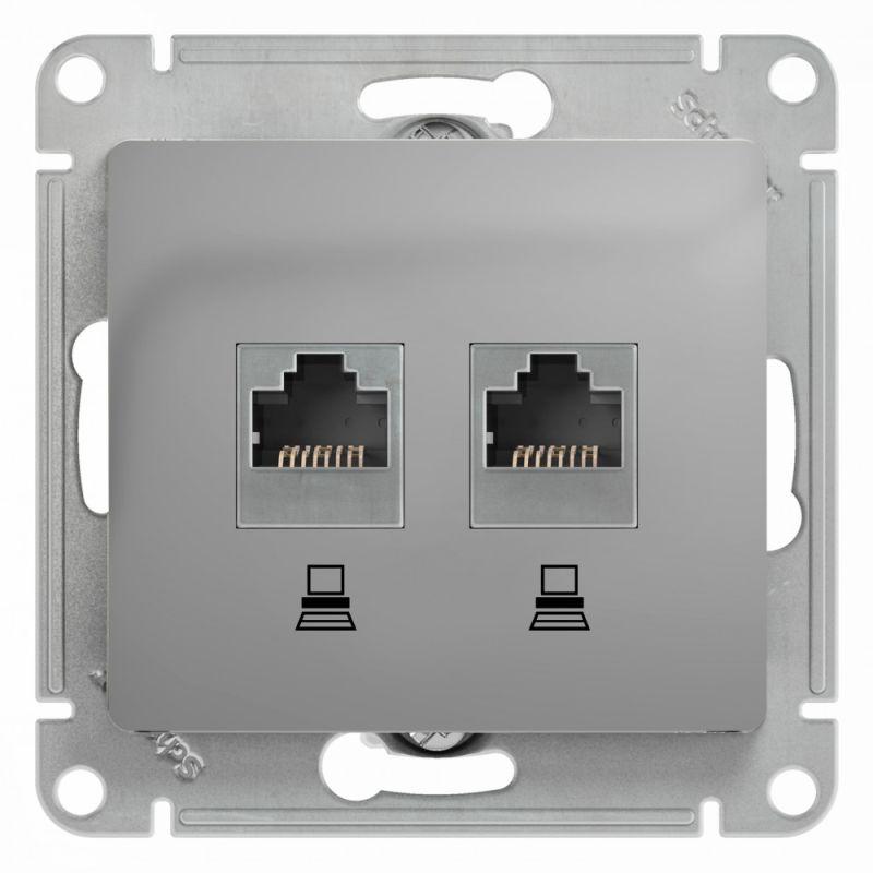 Розетка компьютерная 2-м Glossa RJ45 кат.5E механизм алюм. SE