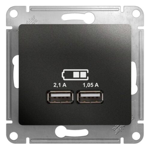 Розетка USB 2-м СП Glossa тип A+A 5В/2100мА 2х5В/1050мА механизм антрацит SE