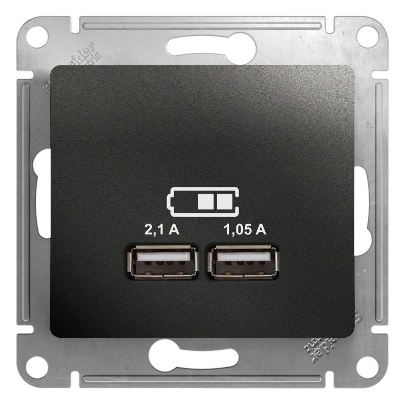 Розетка USB 2-м СП Glossa тип A+A 5В/2100мА 2х5В/1050мА механизм антрацит SE