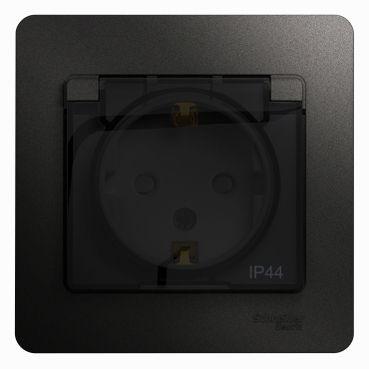 Розетка 1-м СП 1мод. Glossa 16А IP44 с заземл. защ. шторки с крышкой в сборе антрацит SE — изображение 5
