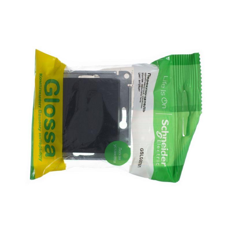 Переключатель проходной 1-кл. СП Glossa 10А IP20 10AX механизм антрацит SE