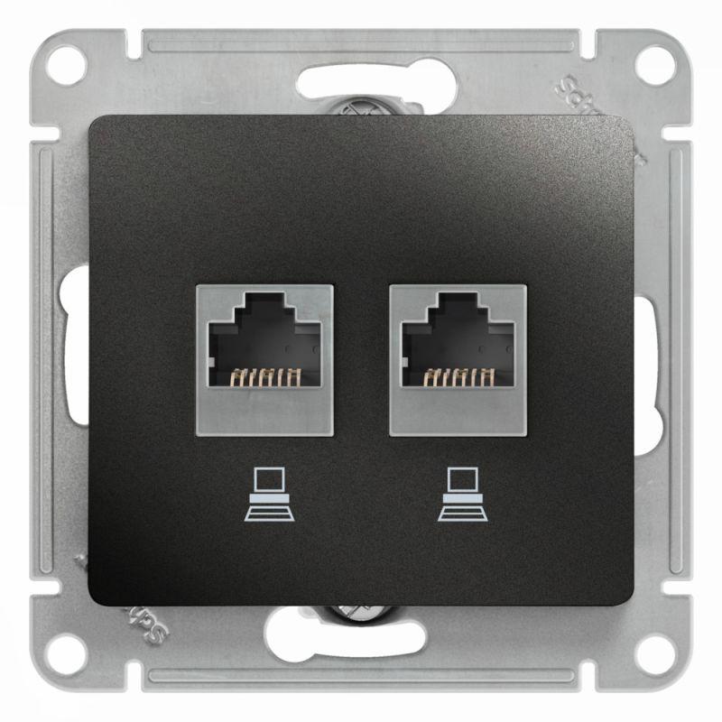 Розетка компьютерная 2-м Glossa RJ45 кат.5E механизм антрацит SE