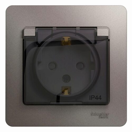Розетка 1-м СП Glossa 16А IP44 250В с заземл. защ. шторки с крышкой в сборе платина SE