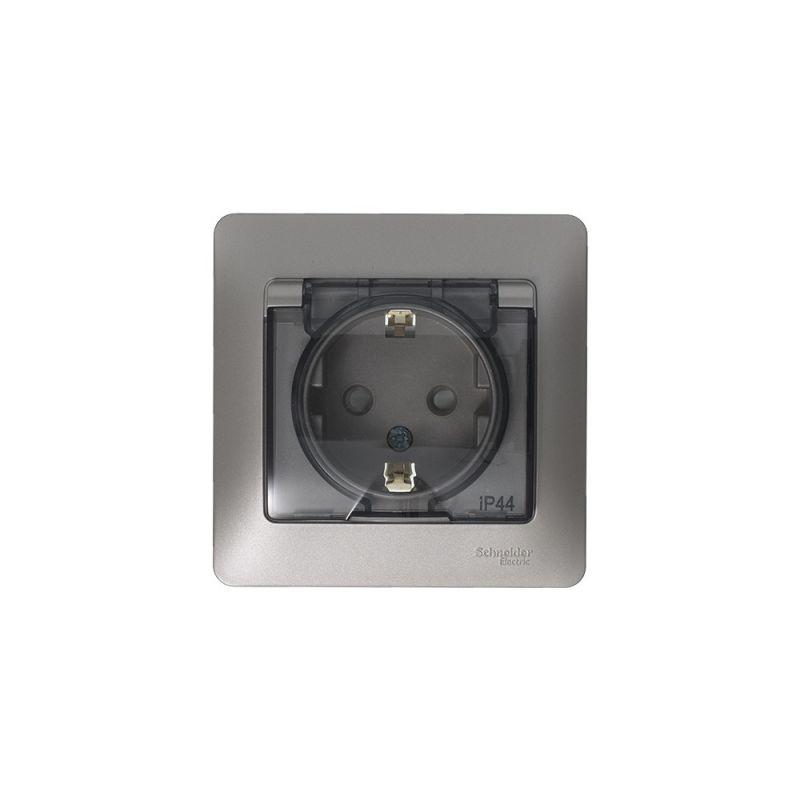 Розетка 1-м СП Glossa 16А IP44 250В с заземл. защ. шторки с крышкой в сборе платина SE — изображение 4