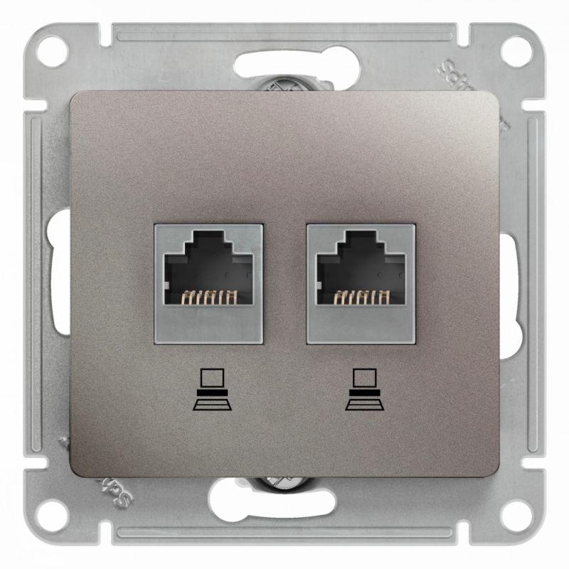 Розетка компьютерная 2-м Glossa RJ45 кат.5E механизм платина SE