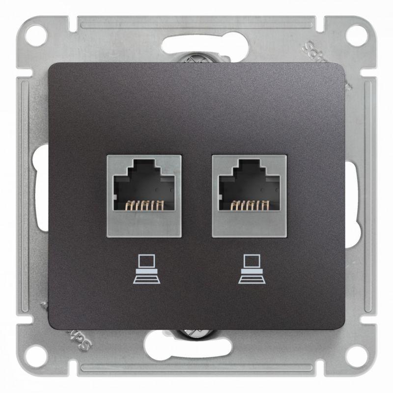 Розетка компьютерная 2-м Glossa RJ45 кат.5E механизм графит SE