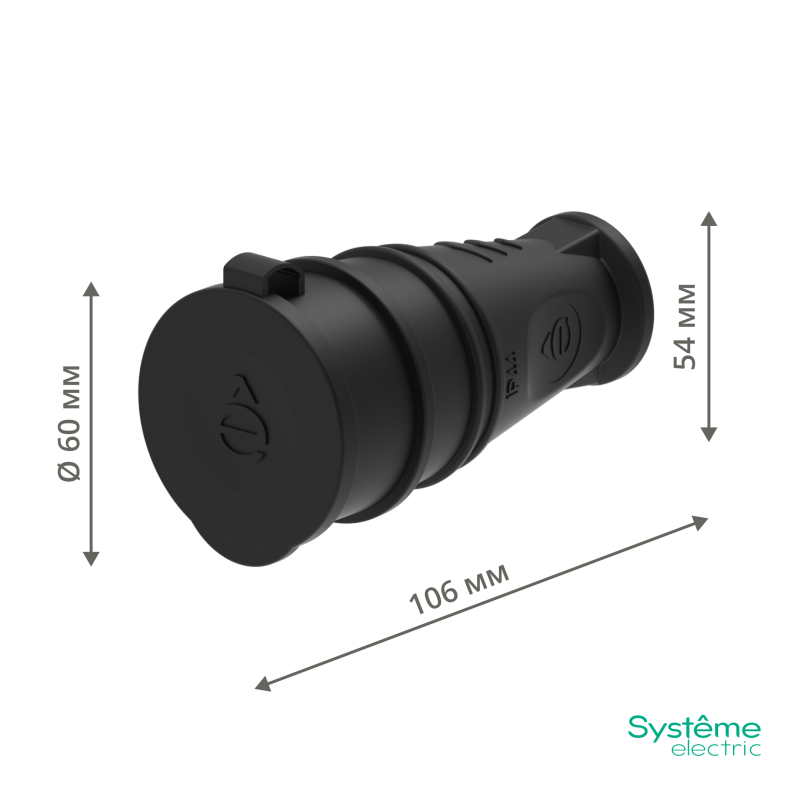 Розетка 1-м MultiSet 16А 250В IP44 с заземл. каучук черн. SE — изображение 7