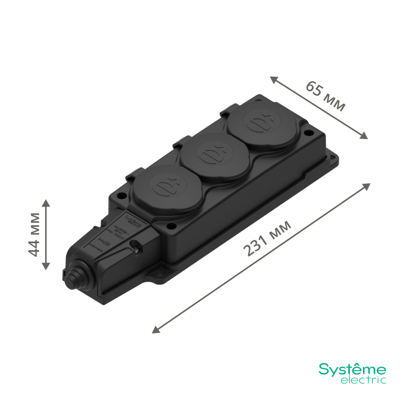 Колодка удлинителя 3-м MultiSet 16А 250В IP44 с заземл. каучук черн. SE — изображение 7