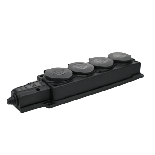 Колодка удлинителя 4-м MultiSet 16А 250В IP44 с заземл. каучук черн. SE