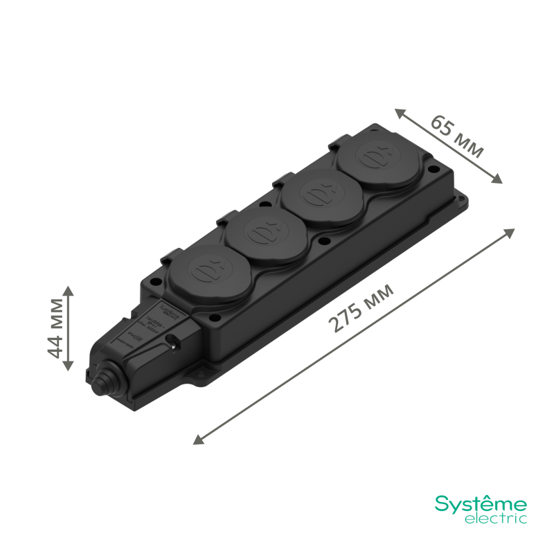 Колодка удлинителя 4-м MultiSet 16А 250В IP44 с заземл. каучук черн. SE — изображение 8