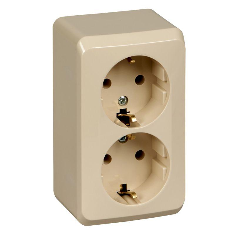 Розетка 2-м ОП Этюд 16А IP20 250В с заземл. без защ. шторок крем. SE — изображение 3