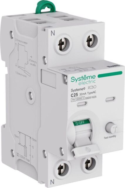 Выключатель автоматический дифференциального тока 2п C 25А 30мА тип AC 6кА Systeme9 230В SE